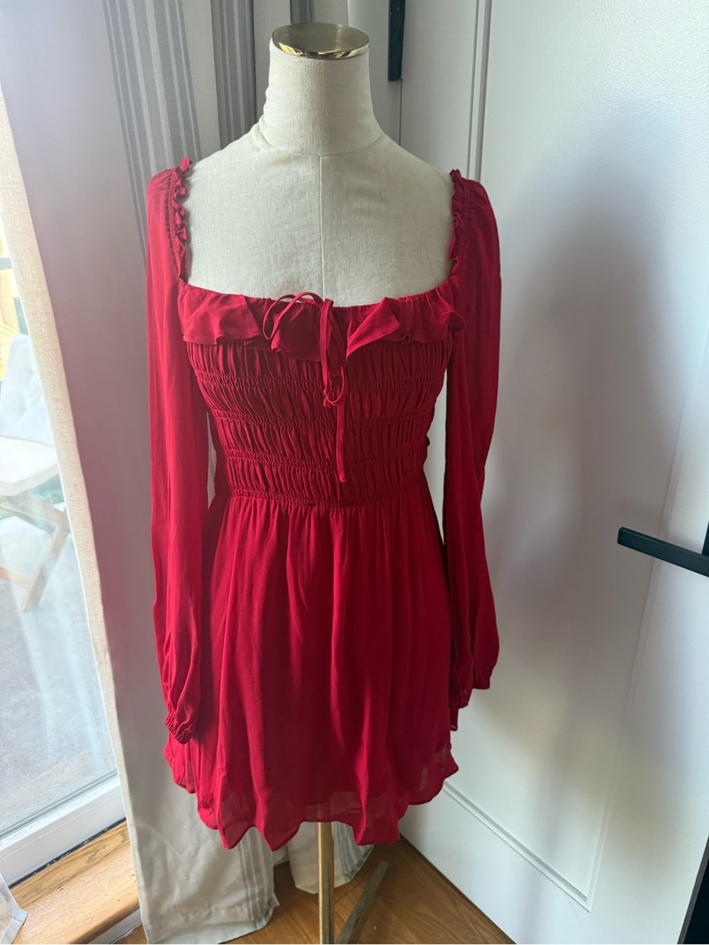 Reformation Red Smocked Mini Dress
